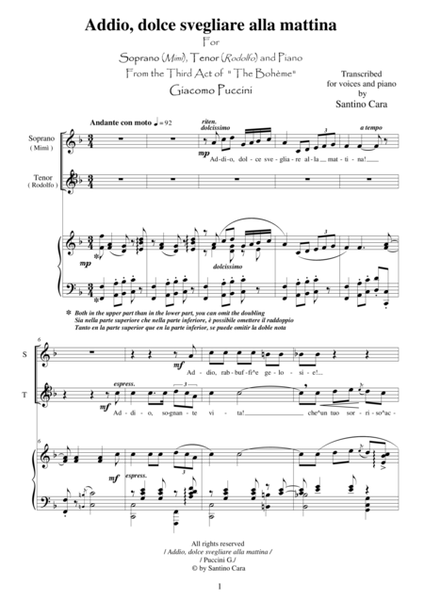 Puccini - La Bohème (Act3) "Addio, dolce svegliare alla mattina" - Soprano, Tenor and Piano image number null