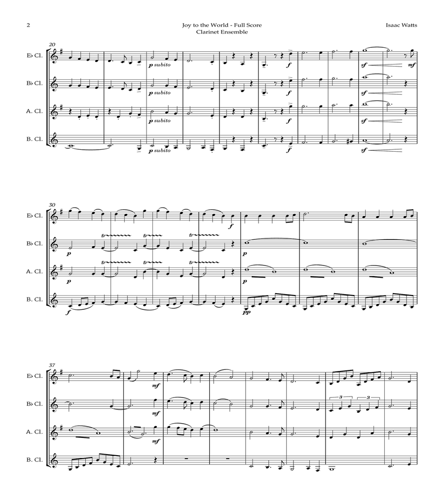 Joy to the World by for Clarinet Ensemble image number null