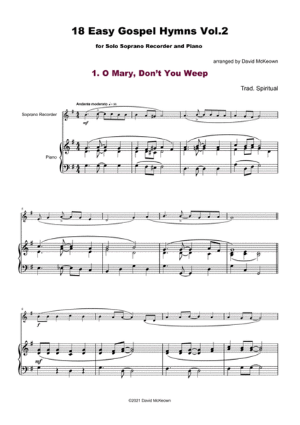 18 Gospel Hymns Vol.2 for Solo Soprano Recorder and Piano
