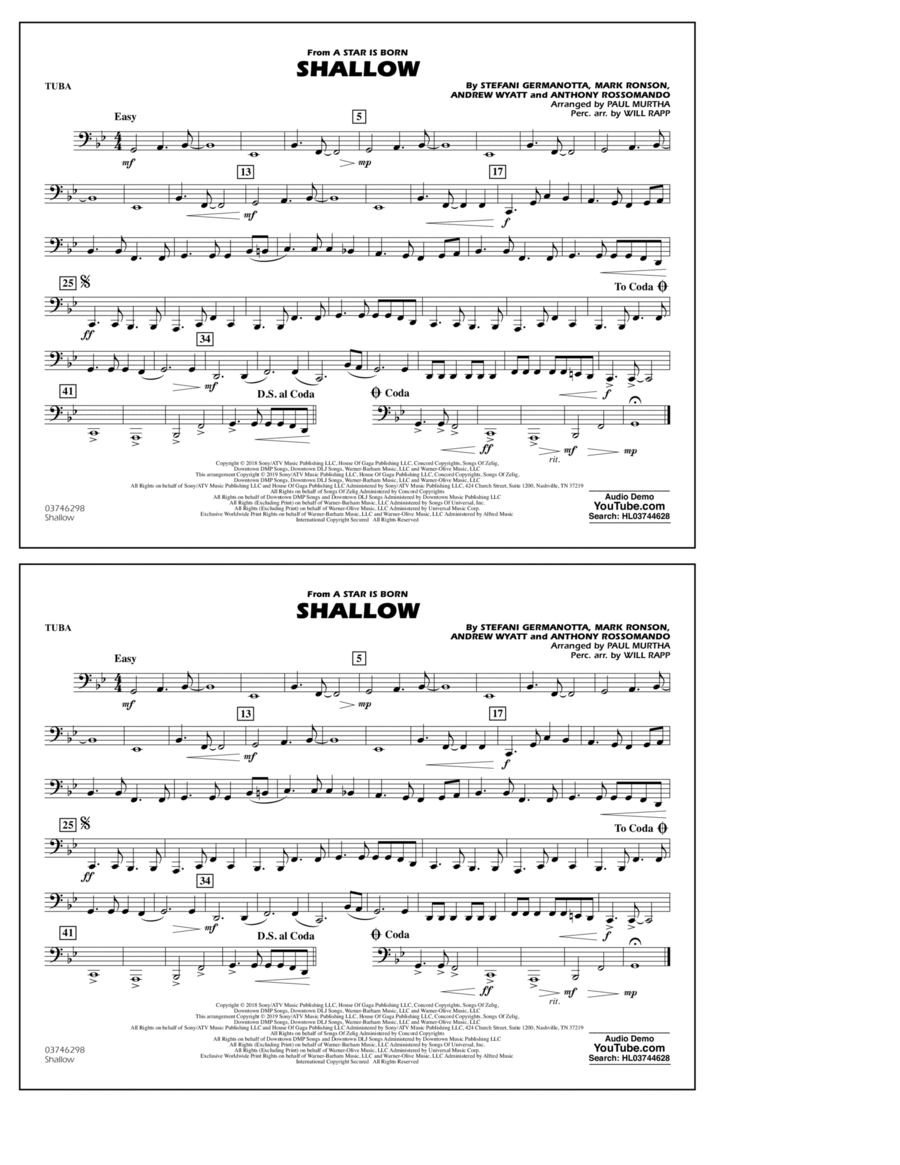 Shallow (from A Star Is Born) (arr. Paul Murtha) - Tuba Tuba scores gallery preview page 1