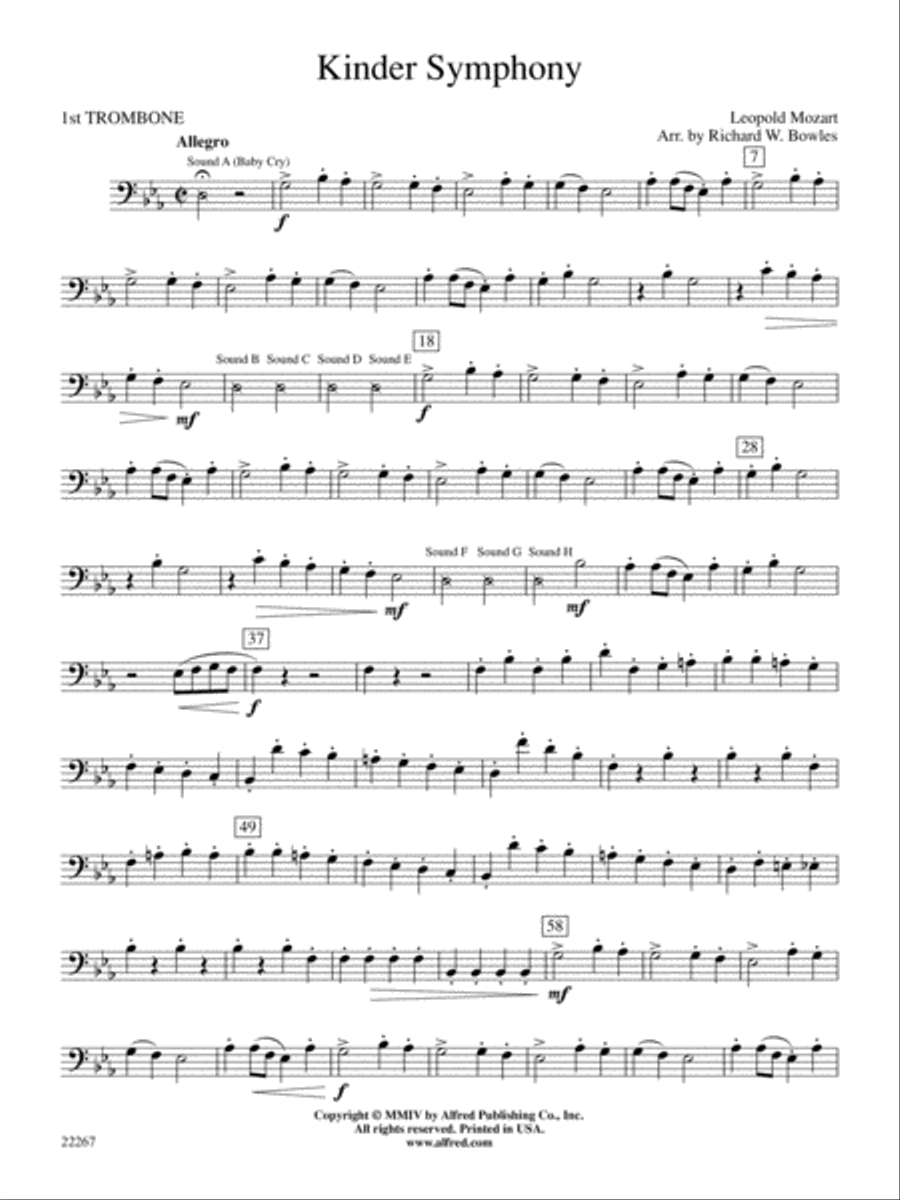 Kinder Symphony: 1st Trombone Concert Band scores gallery preview page 1
