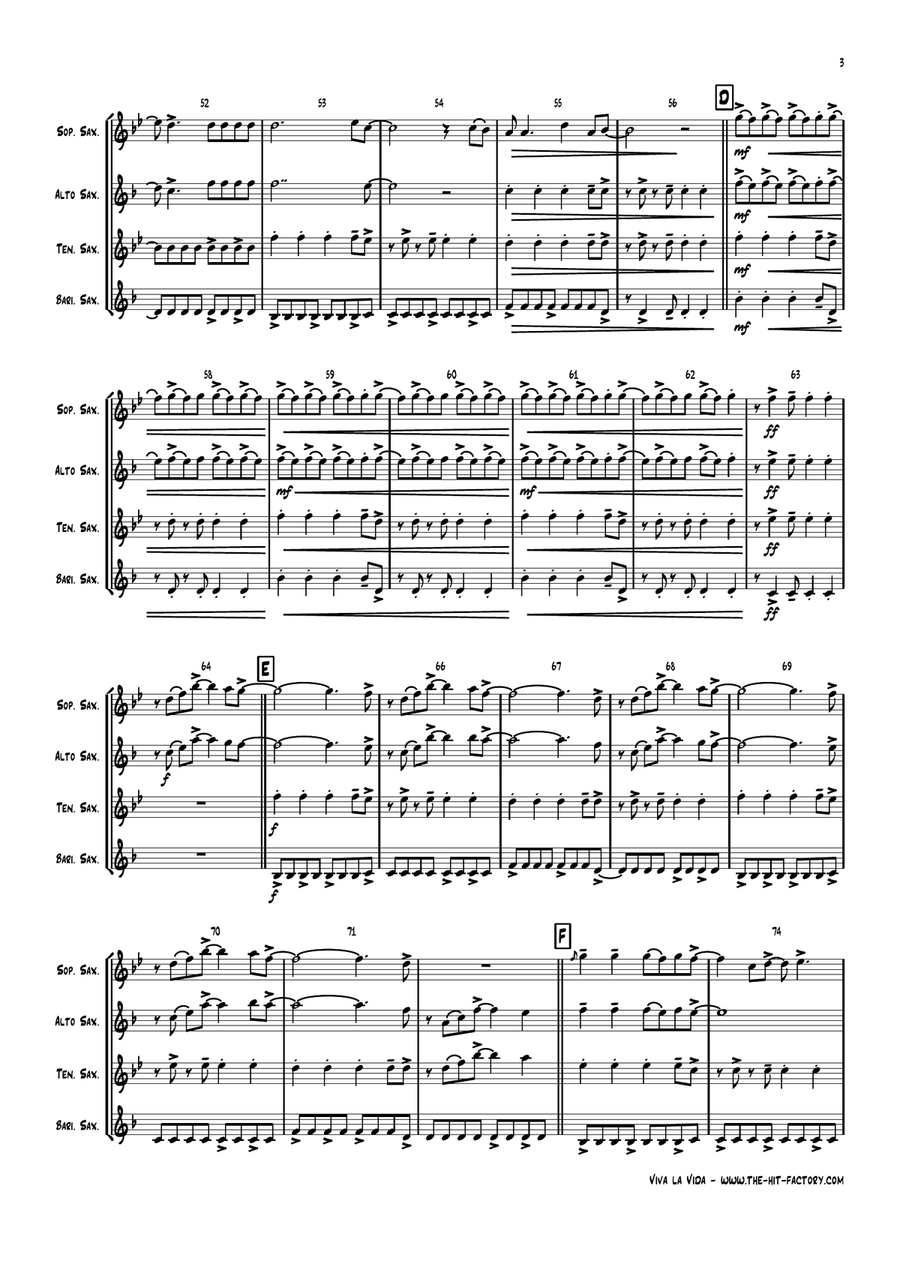 Viva La Vida Saxophone Quartet scores gallery preview page 3