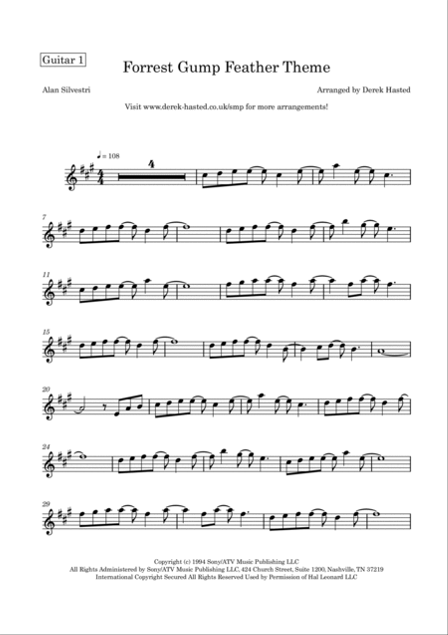 Forrest Gump - Main Title (Feather Theme) from the Paramount Motion Picture FORREST GUMP Guitar Ensemble scores gallery preview page 3
