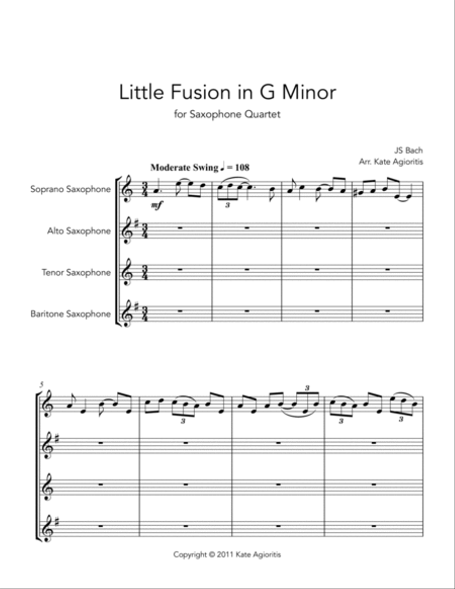 Little Fusion in G Minor - For Saxophone Quartet Saxophone Quartet scores gallery preview page 2