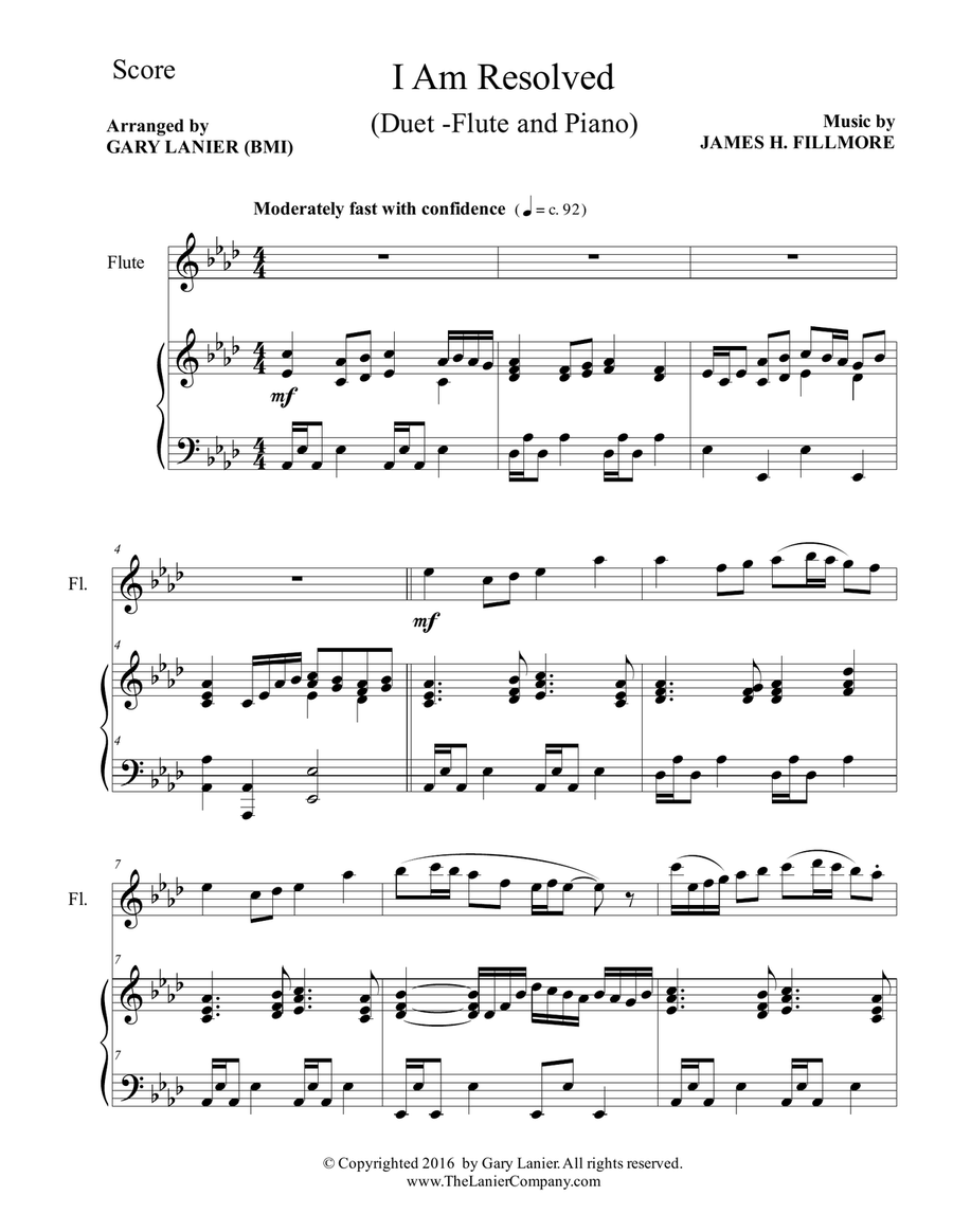 Gary Lanier: I AM RESOLVED (Duet – Flute & Piano with Parts) Woodwind Duet scores gallery preview page 2