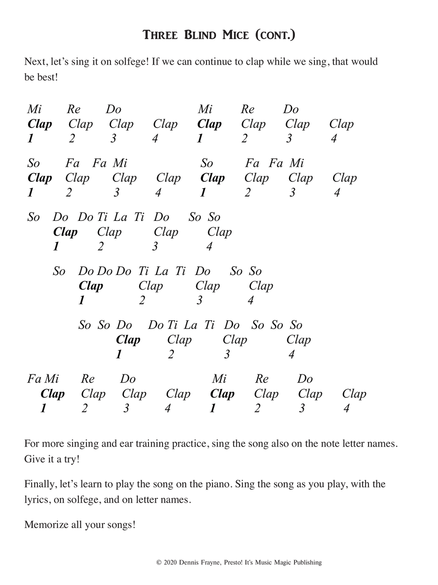 Three Blind Mice (big letter notation) Piano, Vocal scores gallery preview page 2