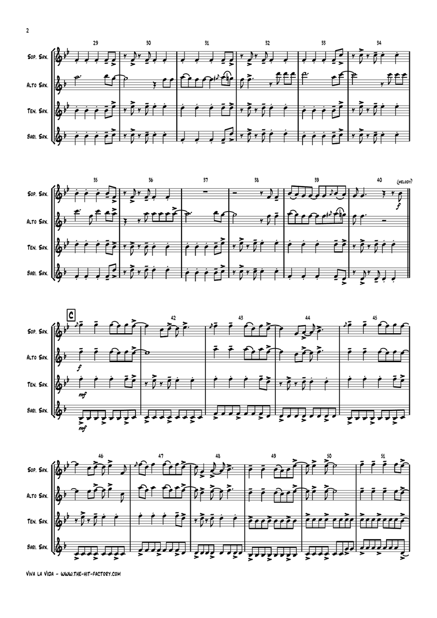 Viva La Vida Saxophone Quartet scores gallery preview page 2