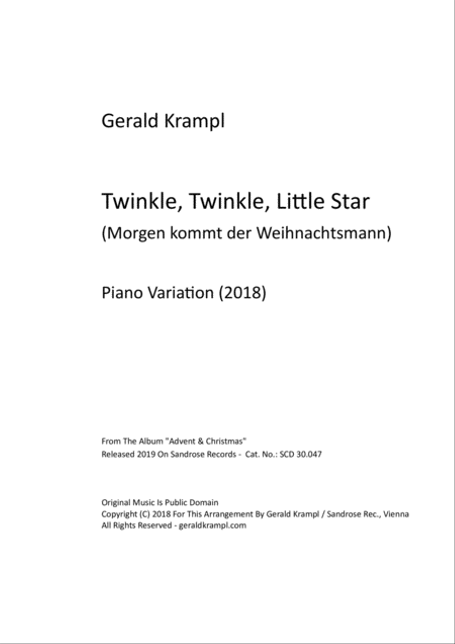 Twinkle, Twinkle, Little Star (Morgen kommt der Weihnachtsmann) Piano Solo scores gallery preview page 1