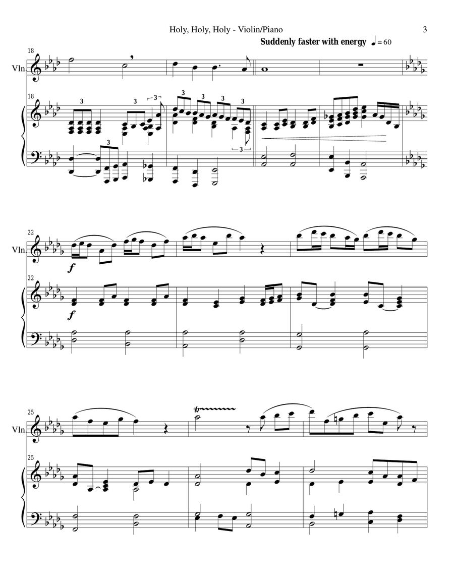 HOLY, HOLY, HOLY (Violin Piano and Violin Part) Violin Solo scores gallery preview page 3