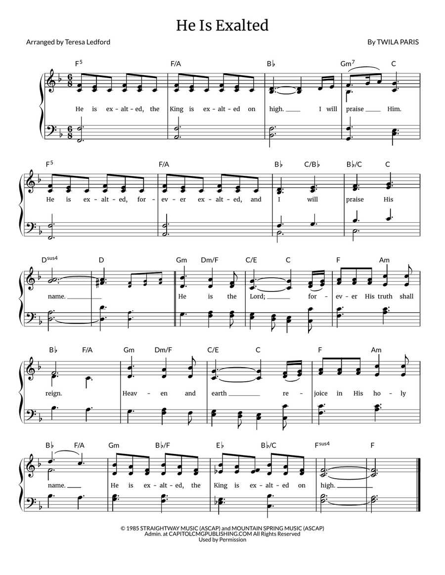 He Is Exalted Piano, Vocal, Guitar scores gallery preview page 1