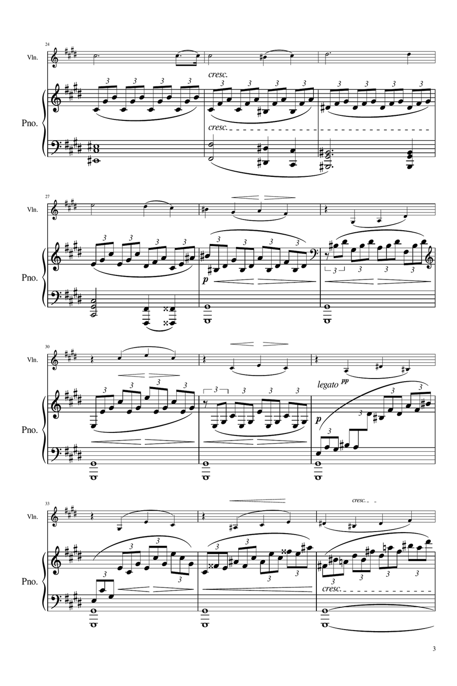 Beethoven - Piano Sonata No.14, Op.27 No.2 - Mov 1 - Moonlight Sonata (Violin & Piano Duet) Original Violin Solo scores gallery preview page 3