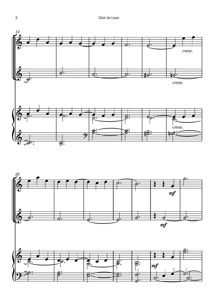 Clair de Lune by Debussy - Ukulele Duet with Piano Chamber Music scores gallery preview page 2