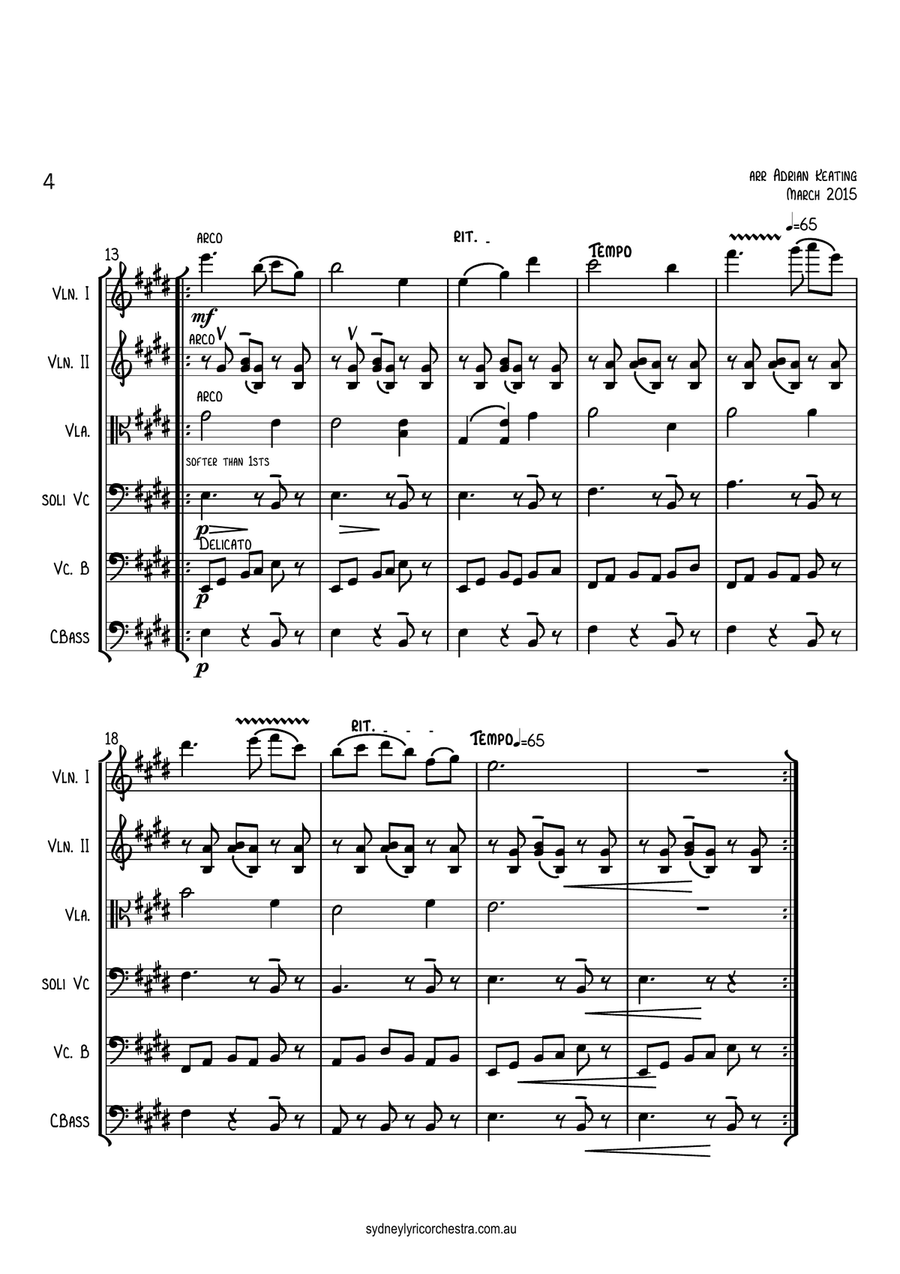 Nightingale Serenade - Toselli - String Chamber Orchestra - 6 parts - intermediate to professional e Chamber Orchestra scores gallery preview page 4