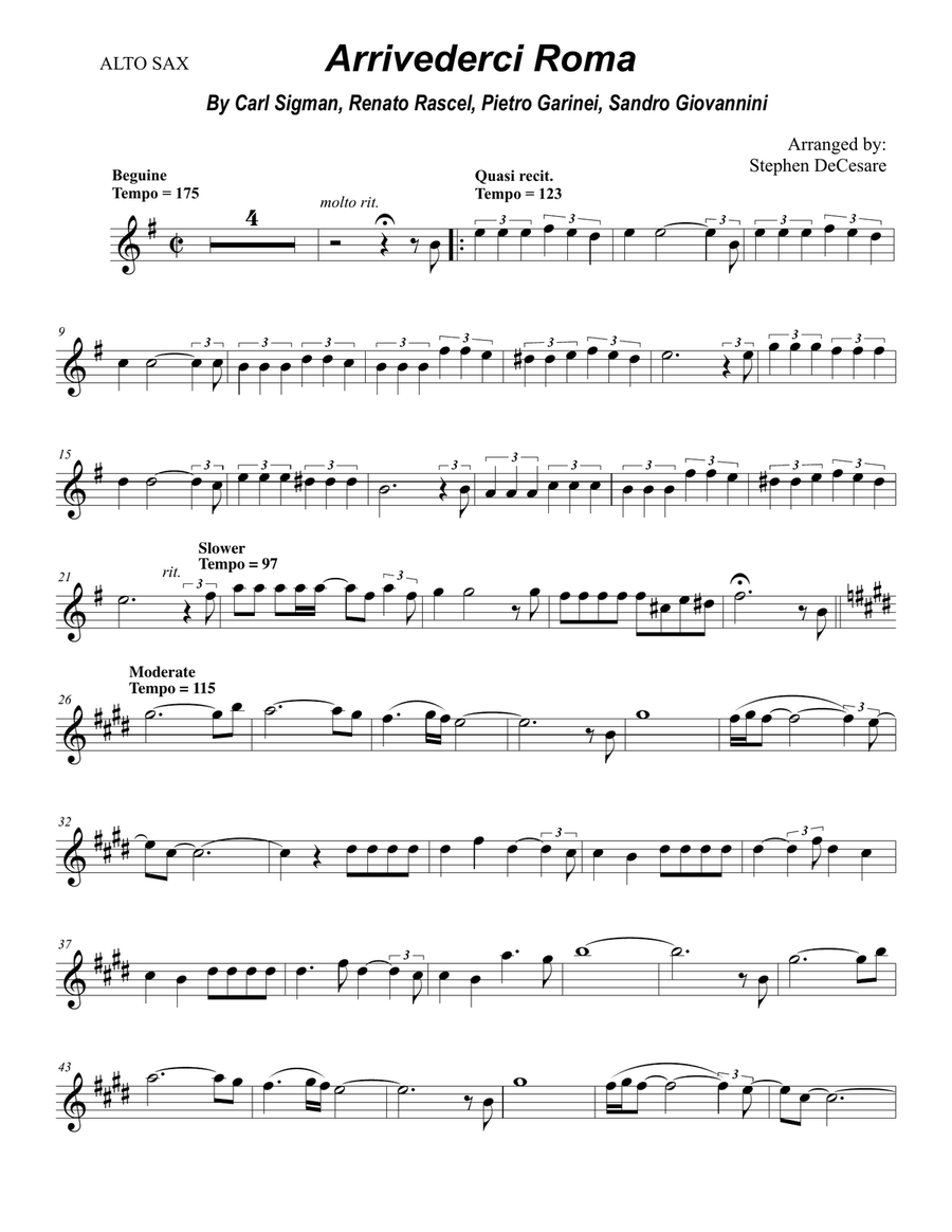Arrivederci Roma (goodbye To Rome) Alto Saxophone scores gallery preview page 6
