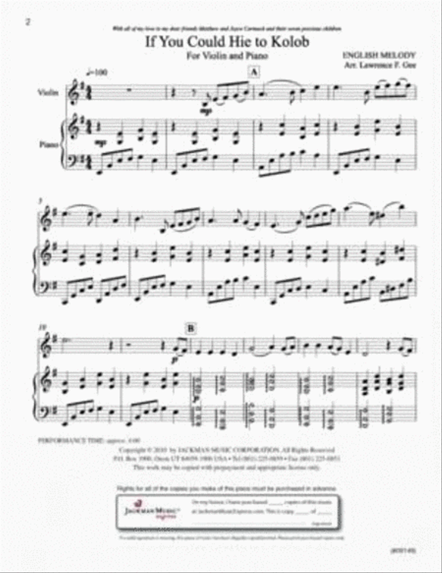 If You Could Hie to Kolob - Violin Solo with Piano Choir scores gallery preview page 2