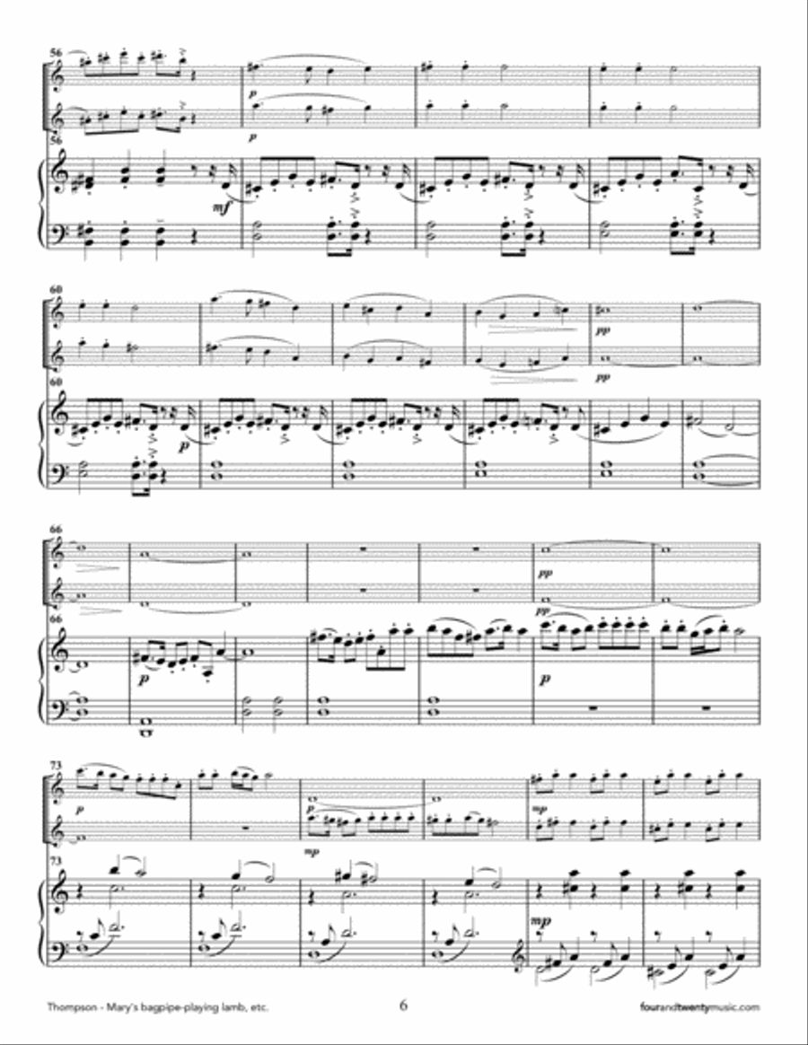 Mary's bagpipe playing lamb joins the kangaroo conga line of Cootamundra, for two flutes and piano Flute Duet scores gallery preview page 6
