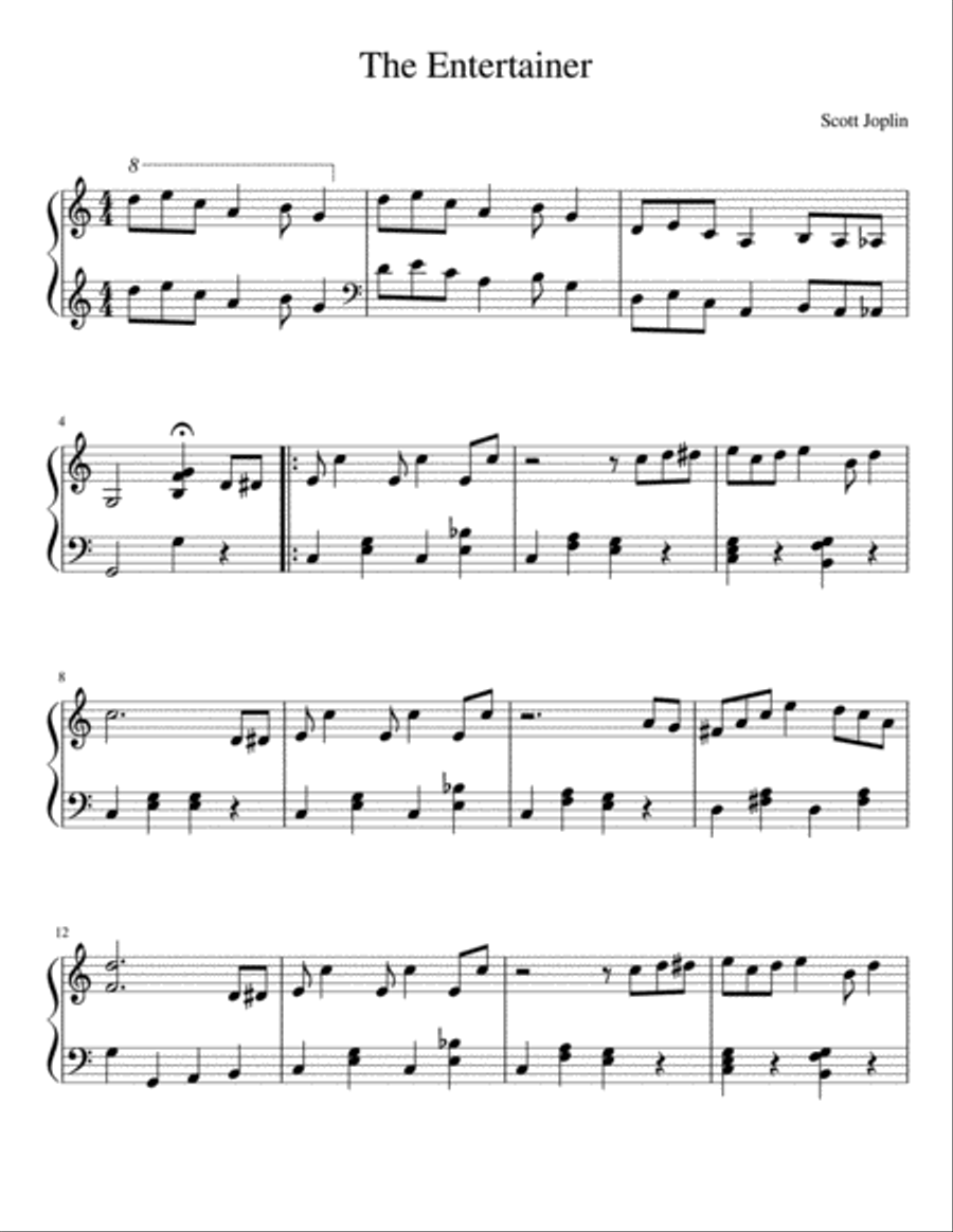 Entertainer Full Version Simplified Piano Solo scores gallery preview page 1