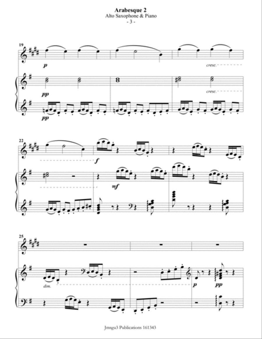 Debussy: Arabesque 2 for Alto Sax & Piano Alto Saxophone scores gallery preview page 3