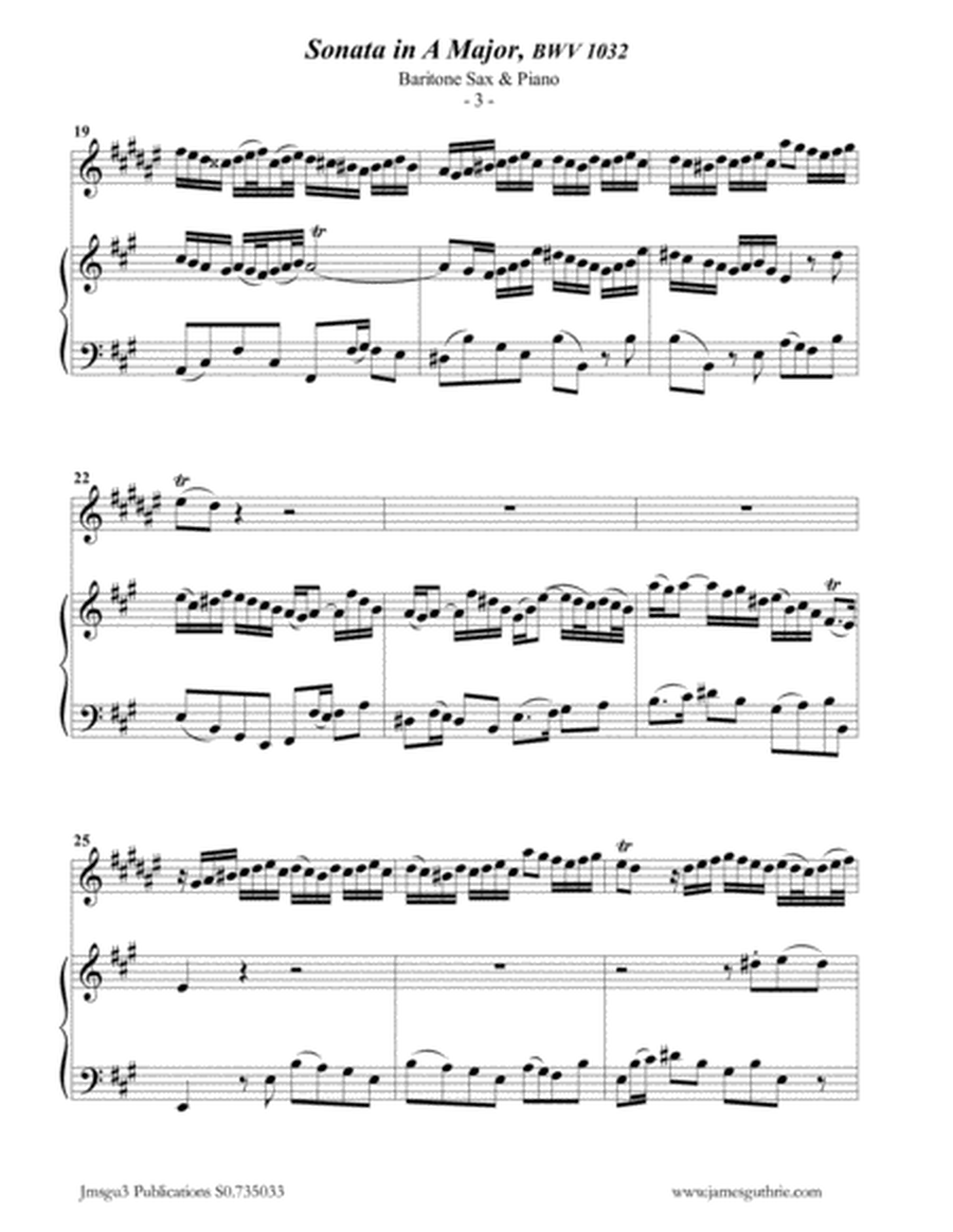 BACH: Sonata in A BWV 1032 for Baritone Sax & Piano image number null
