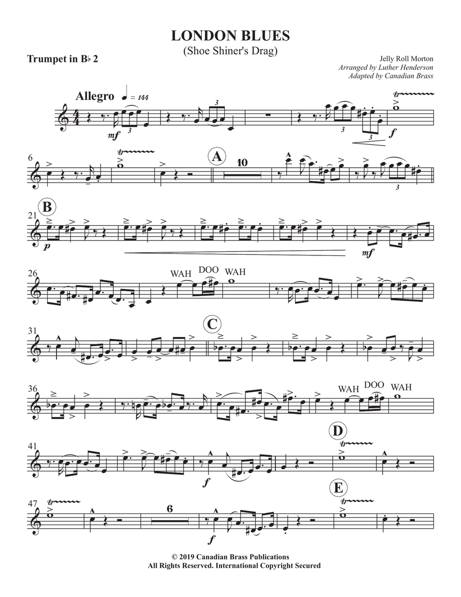 London Blues - Bb Trumpet 2 Brass Quintet scores gallery preview page 1