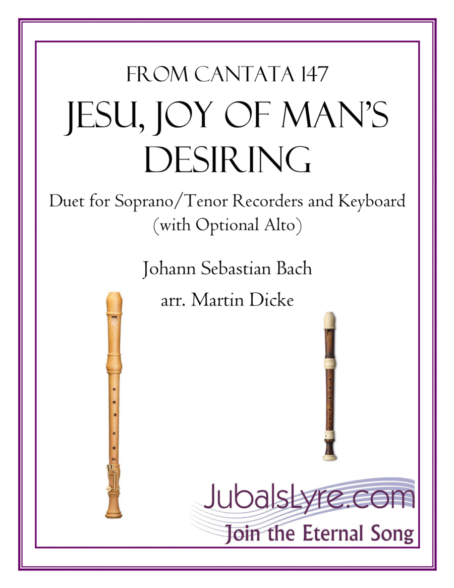 Jesu, Joy of Man's Desiring (Duet for Soprano/Tenor Recorders with Optional Alto) Woodwind Duet scores gallery preview page 1