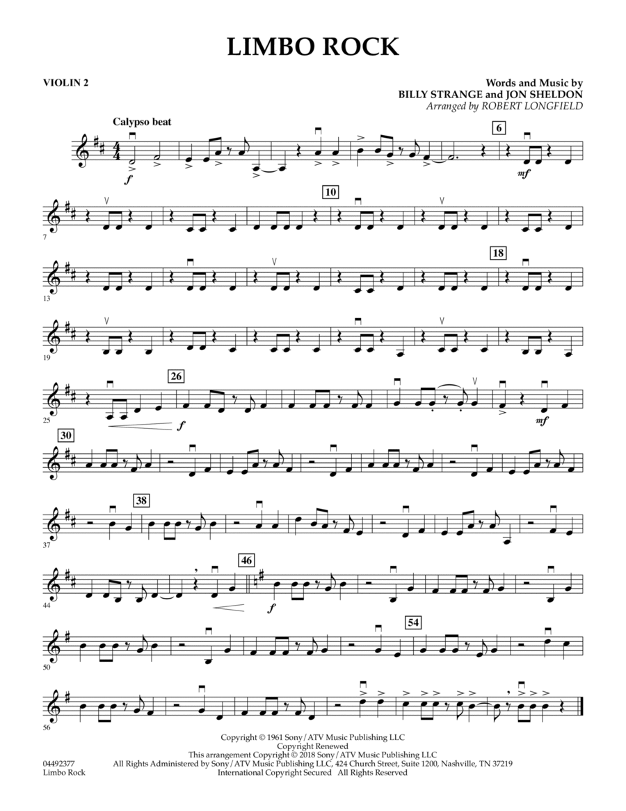 Limbo Rock (arr. Robert Longfield) - Violin 2 String Quartet scores gallery preview page 1