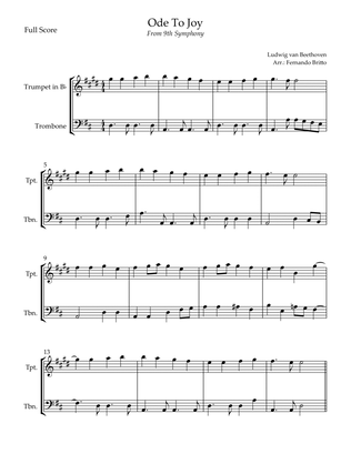 Ode To Joy Theme (from Beethoven's 9th Symphony) for Trumpet in Bb & Trombone Duo