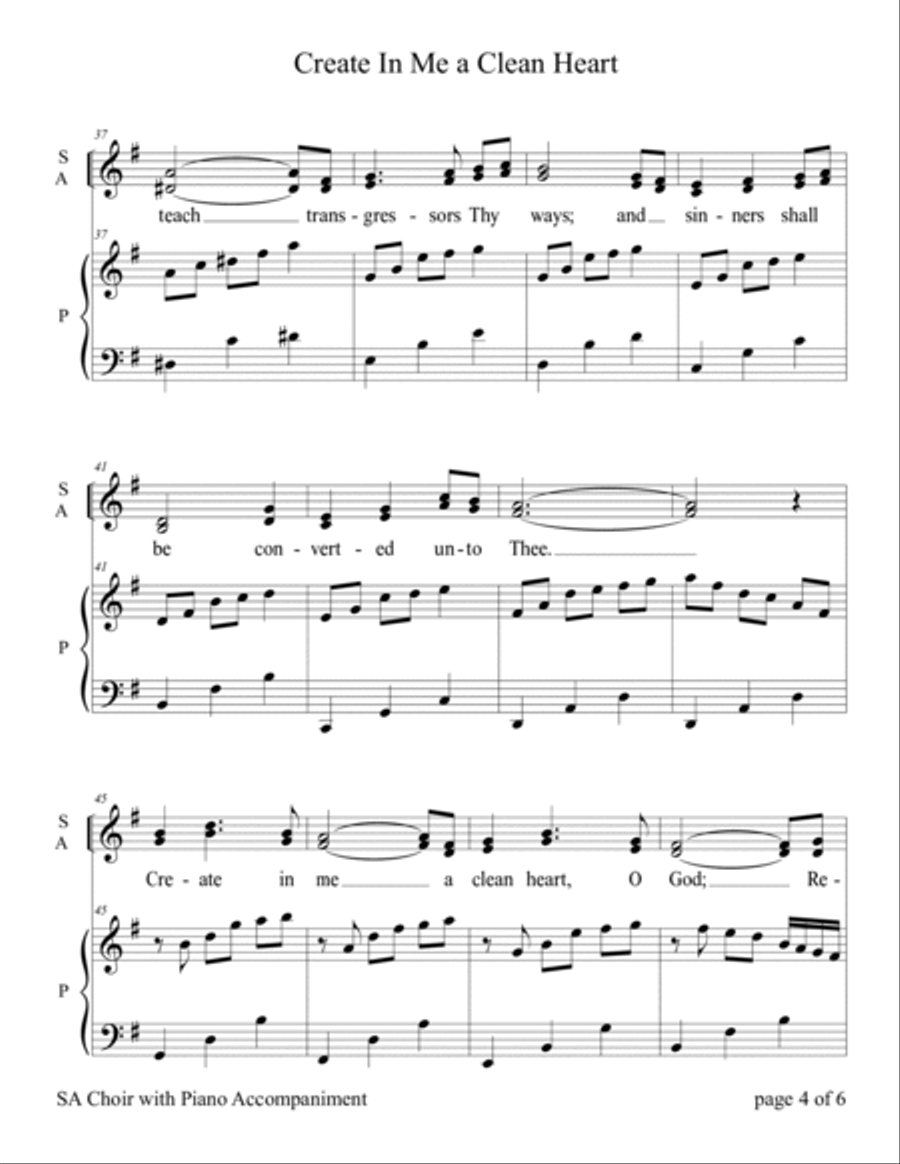Create In Me a Clean Heart ~ Psalm 51 (for SA or 2-Part Choir with Piano accompaniment) SA scores gallery preview page 6