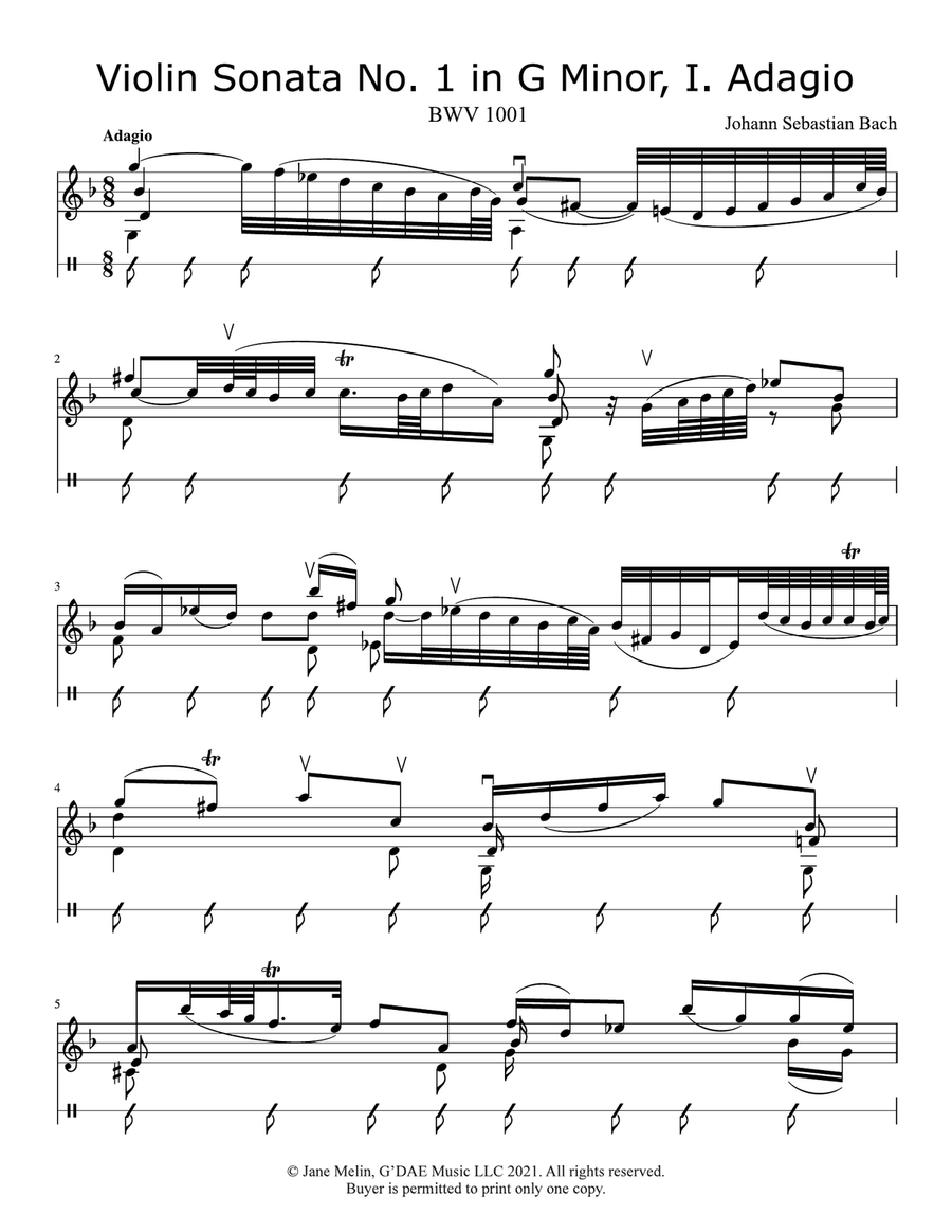 Bach - Study Edition of Violin Sonata No. 1 Adagio Violin Solo scores gallery preview page 2