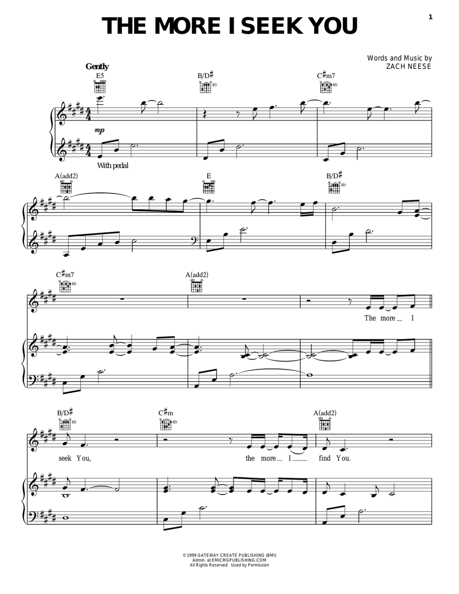 The More I Seek You Piano, Vocal, Guitar scores gallery preview page 1