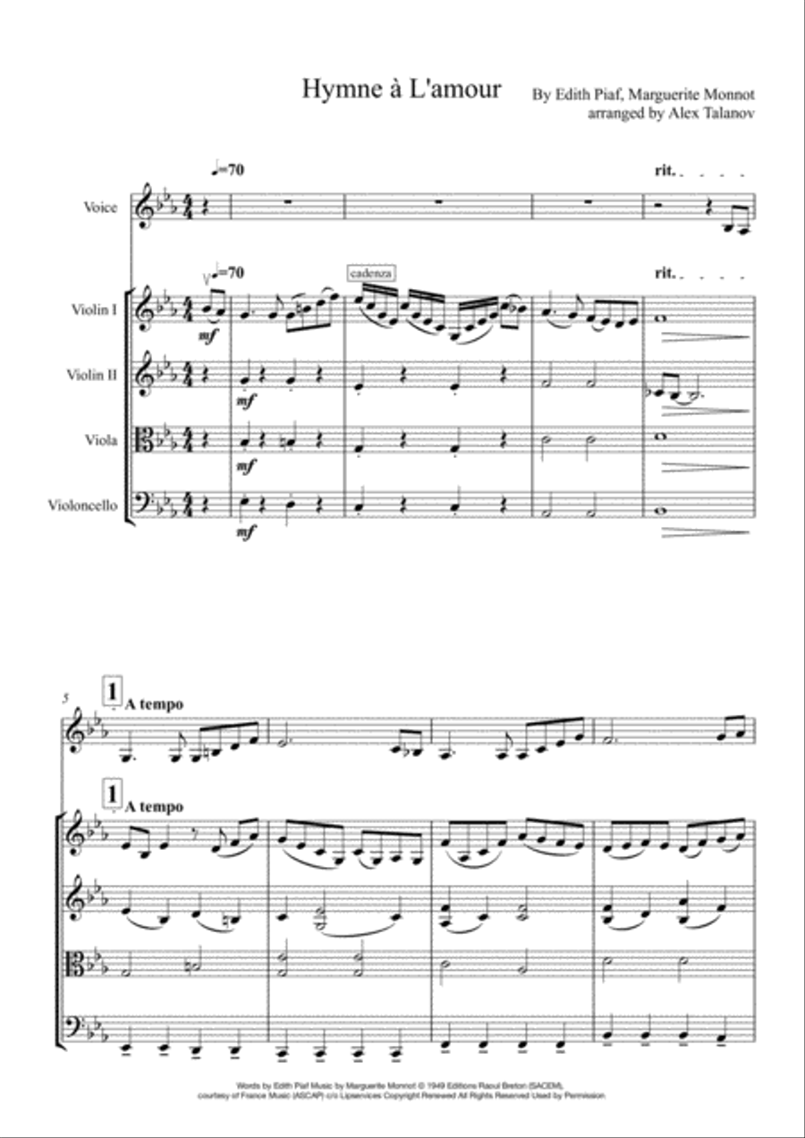 Hymne A L'amour Hymne A L'amour String Quartet scores gallery preview page 2