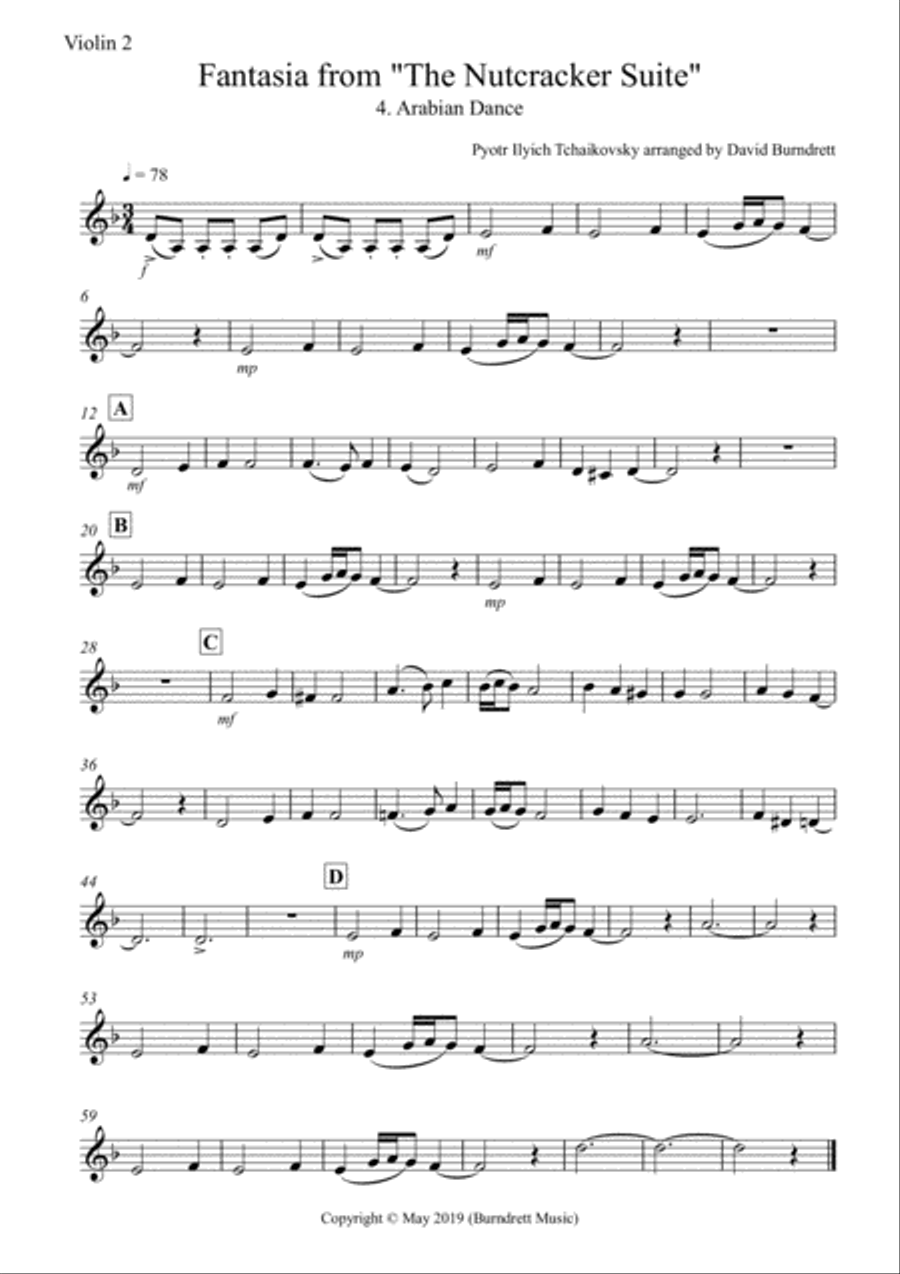 Arabian Dance (Fantasia from Nutcracker) for Violin Quartet Violin Solo scores gallery preview page 5