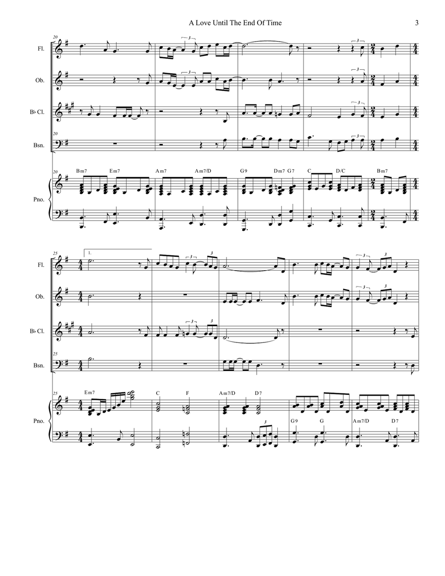 A Love Until The End Of Time Woodwind Quartet scores gallery preview page 3