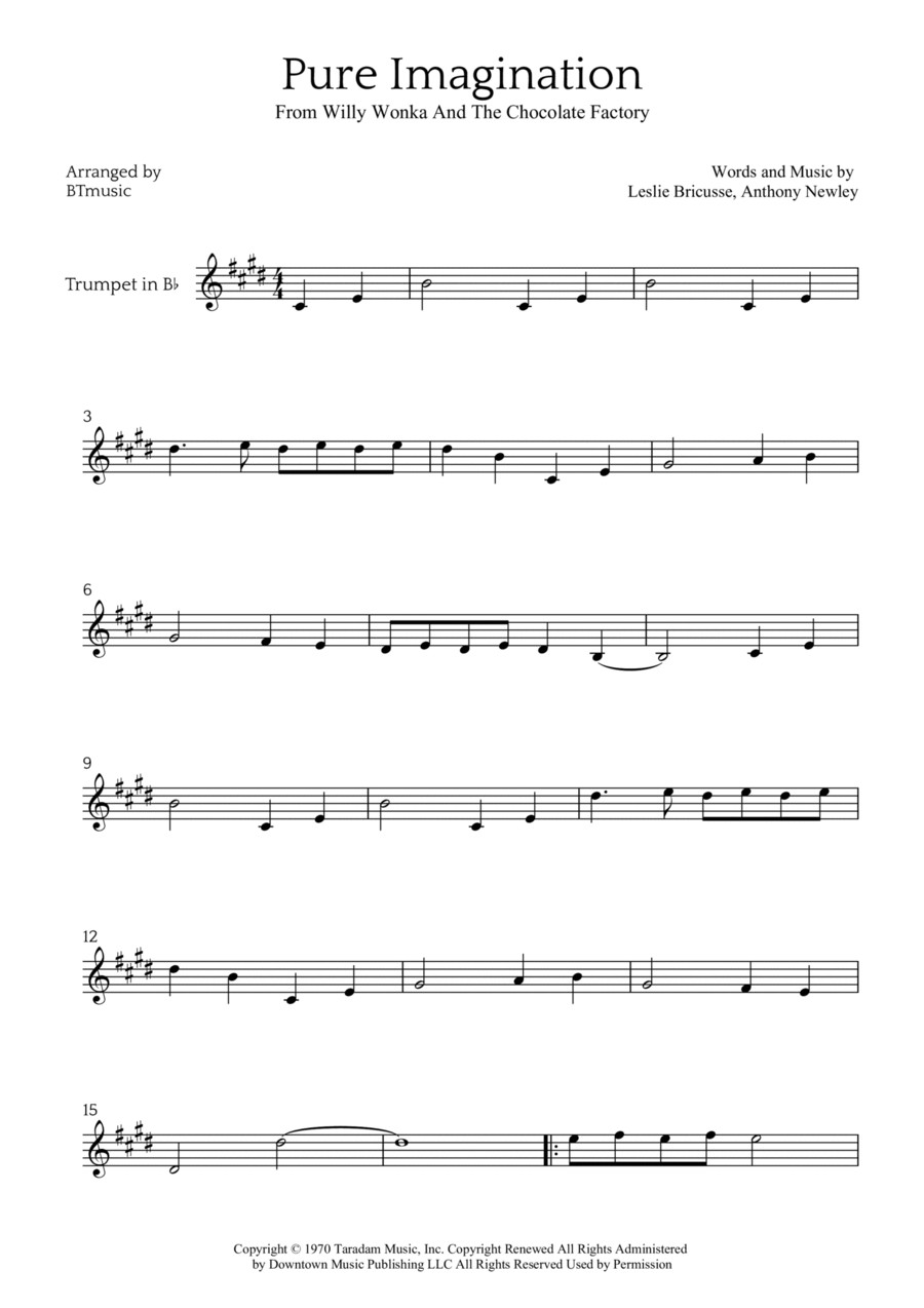 Pure Imagination B-Flat Trumpet scores gallery preview page 1