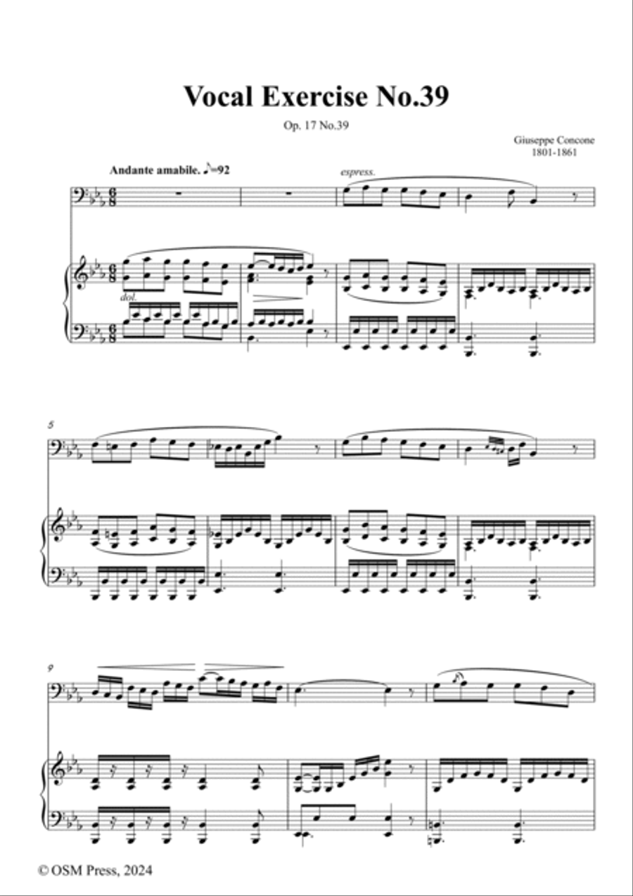 G. Concone-Vocal Exercise No.39,for Contralto(or Bass) and Piano Piano scores gallery preview page 2