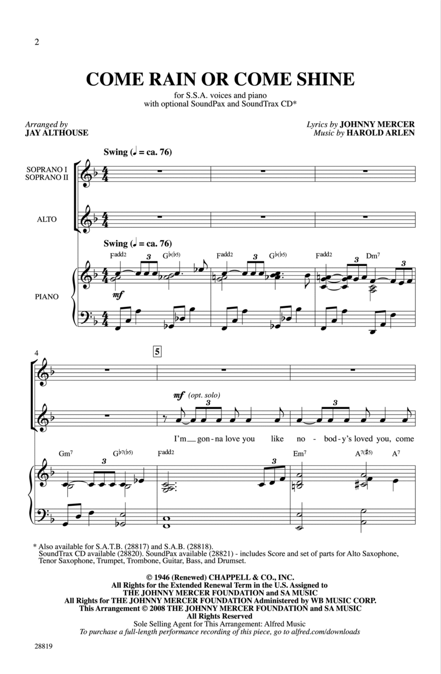 Come Rain or Come Shine Choir scores gallery preview page 1
