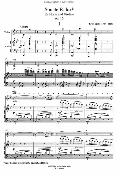Sonate für Harfe und Violine B-Dur op. 16 (1808) (Originaltonart)