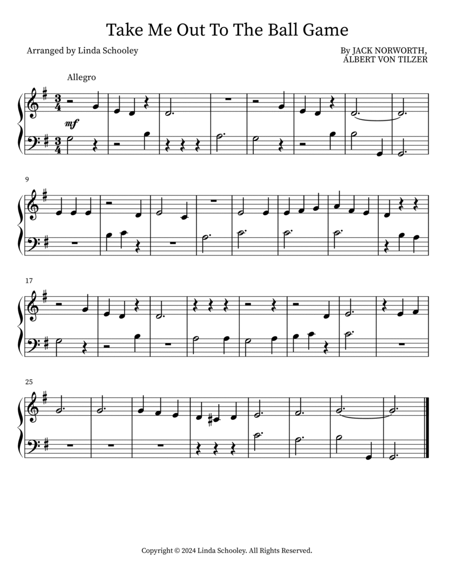 Take Me Out To The Ball Game Easy Piano scores gallery preview page 1