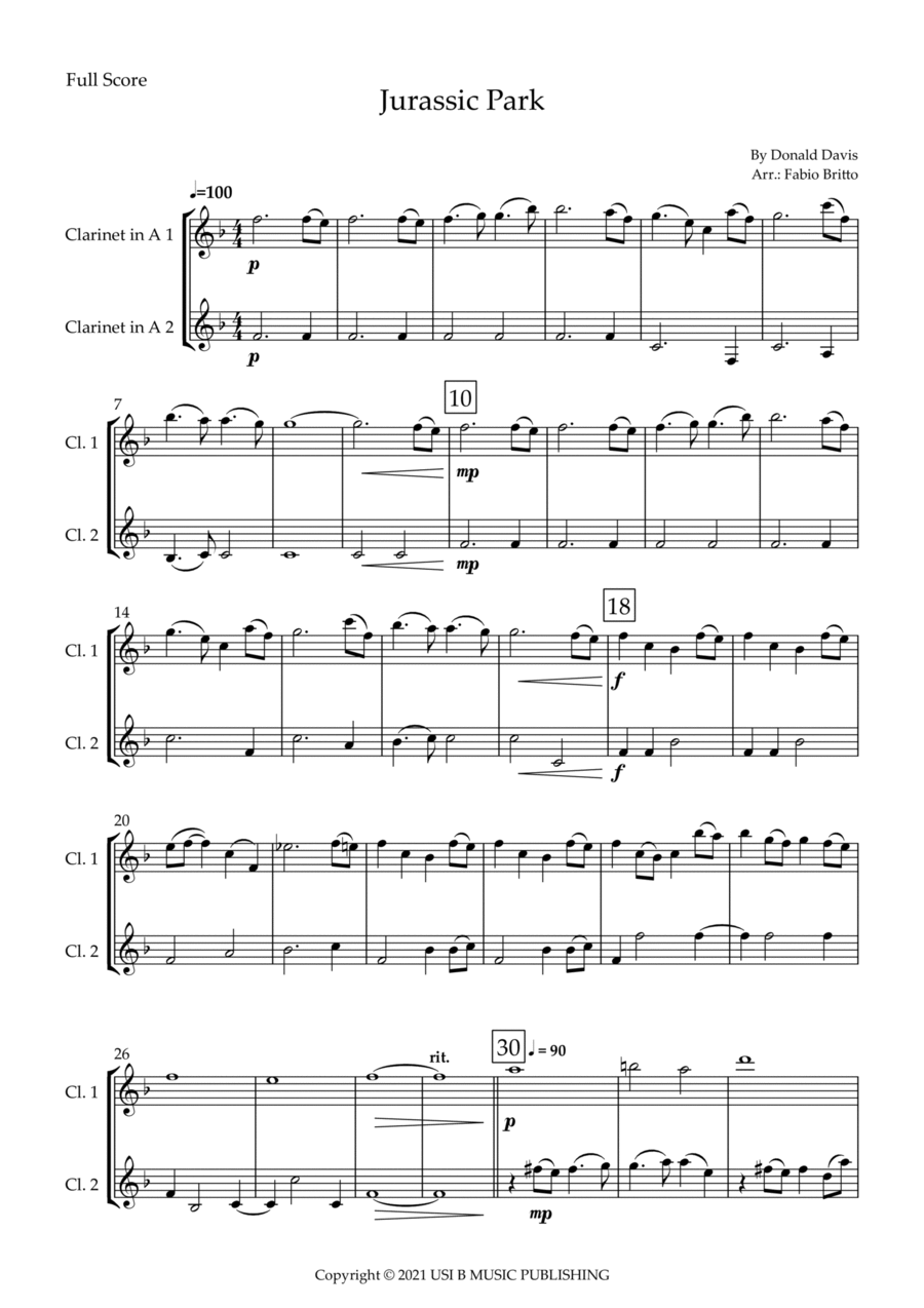 Jurassic Park Iii Clarinet Duet scores gallery preview page 1