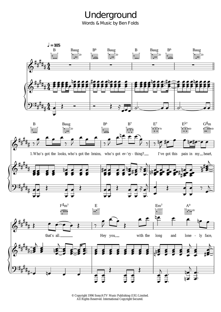 Underground Piano, Vocal scores gallery preview page 1