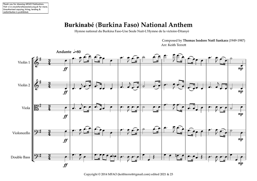 Burkinabé (Burkina Faso) National Anthem for String Orchestra (World National Anthem Series) String Orchestra scores gallery preview page 2