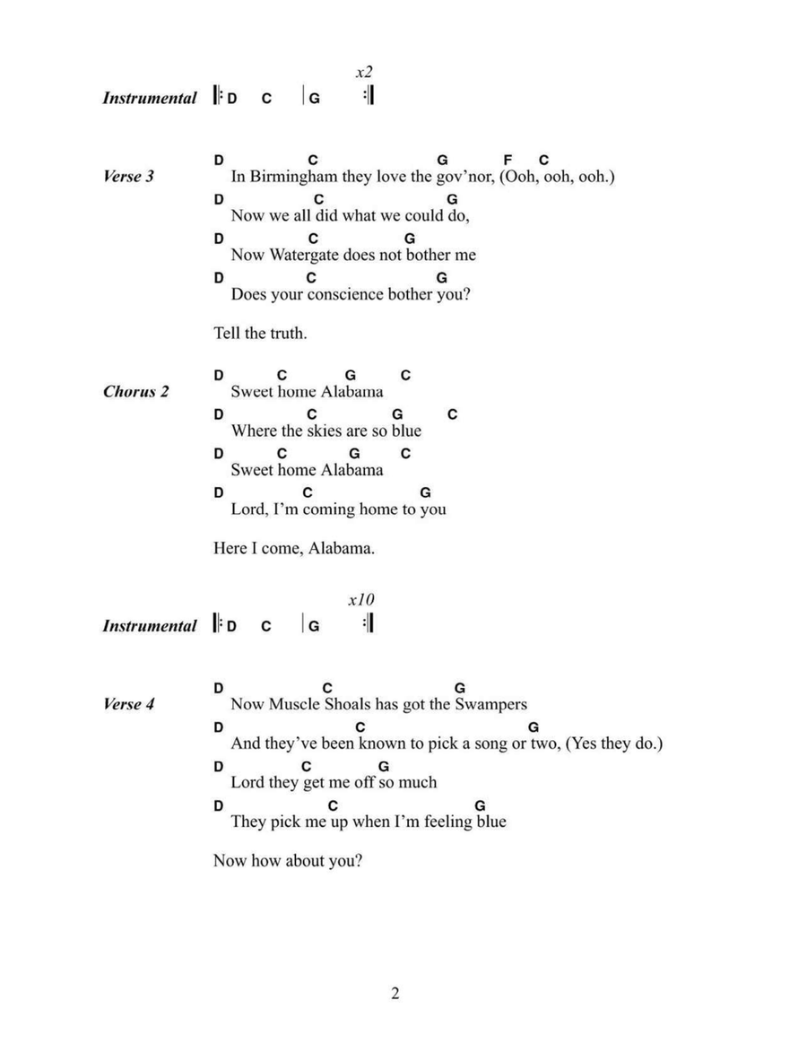 Sweet Home Alabama Piano scores gallery preview page 2