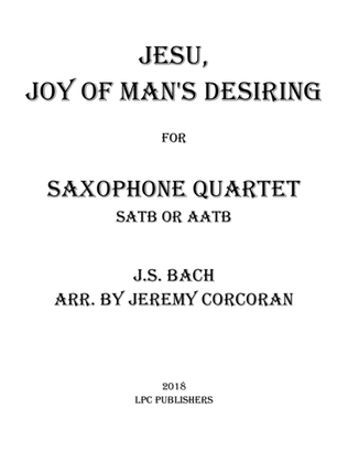 Jesu, Joy of Man's Desiring for Saxophone Quartet (SATB or AATB)