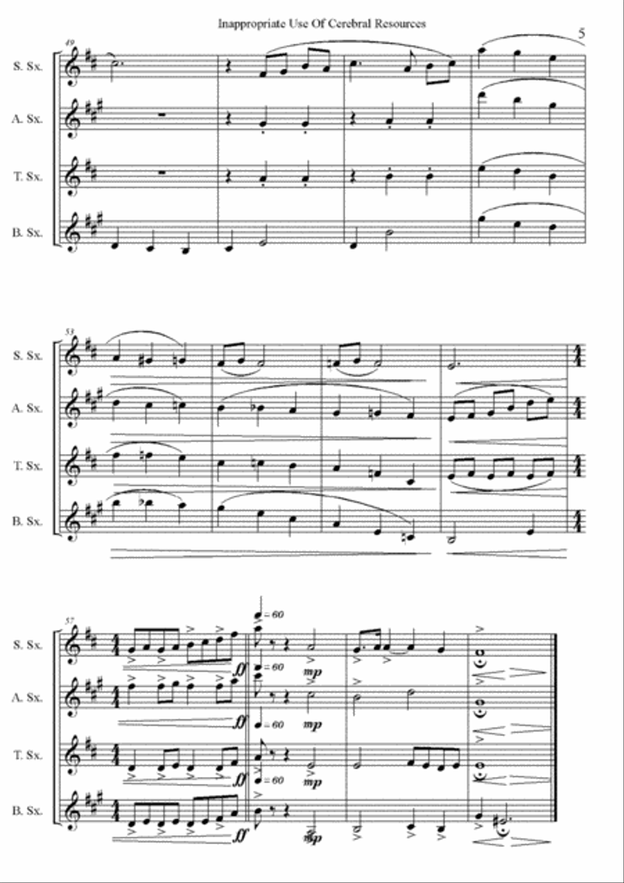 Innapropriate Use Of Cerebral Resources - A suite of 4 sax quartet pieces Saxophone Quartet scores gallery preview page 5