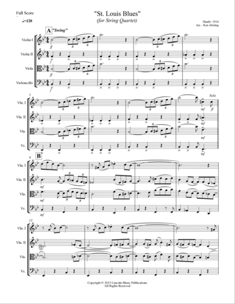 St. Louis Blues (for String Quartet) String Quartet scores gallery preview page 2
