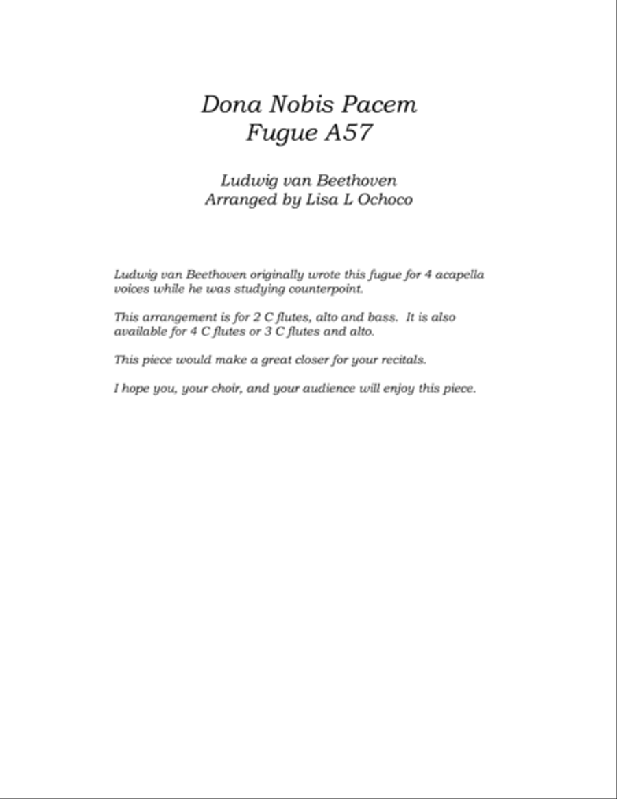 Dona Nobis Pacem A57 for Flute Quartet (2C, A, B) Flute Quartet scores gallery preview page 4