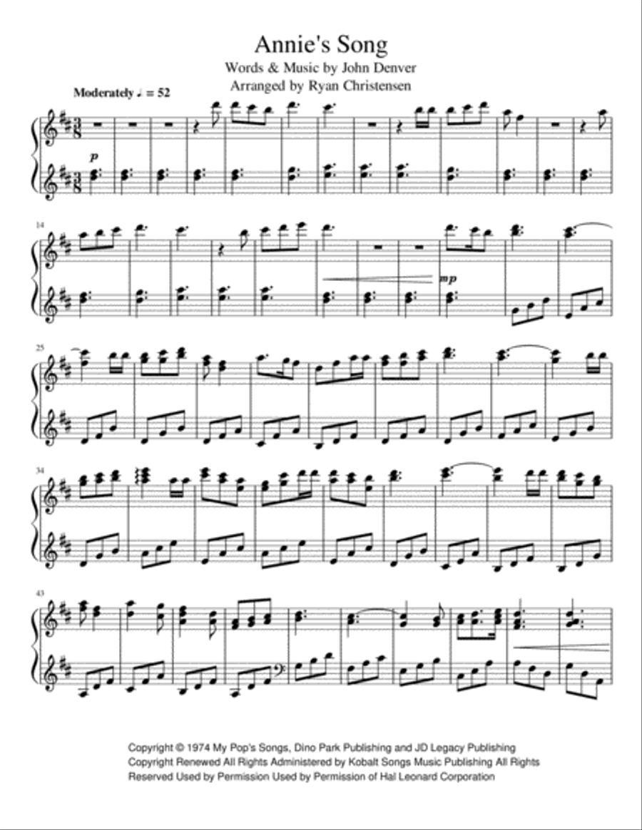 Annie's Song Piano Solo scores gallery preview page 3
