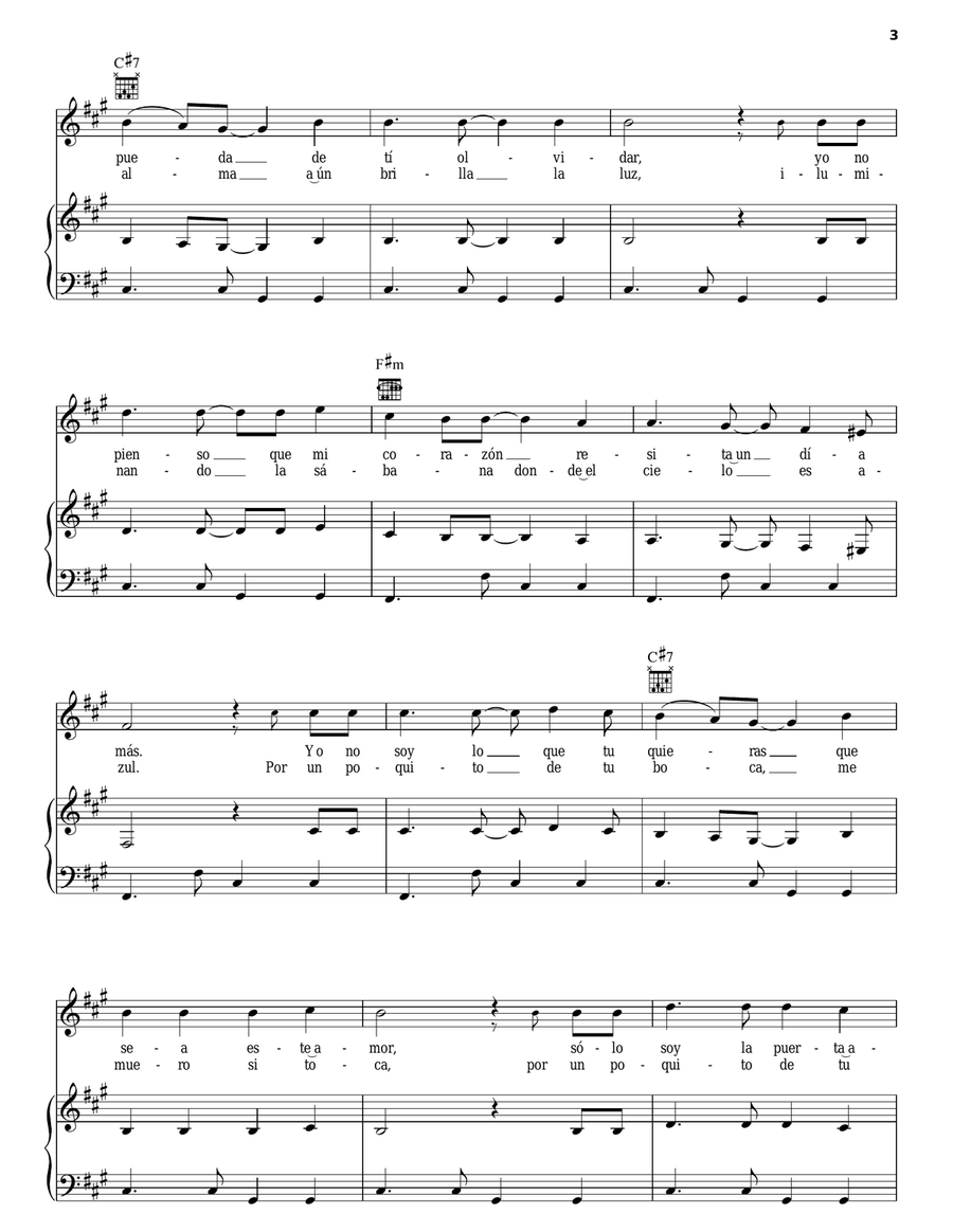 Tres Piano, Vocal, Guitar scores gallery preview page 3