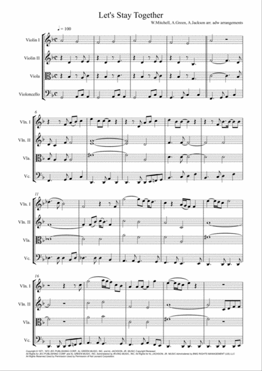 Let's Stay Together String Quartet scores gallery preview page 2