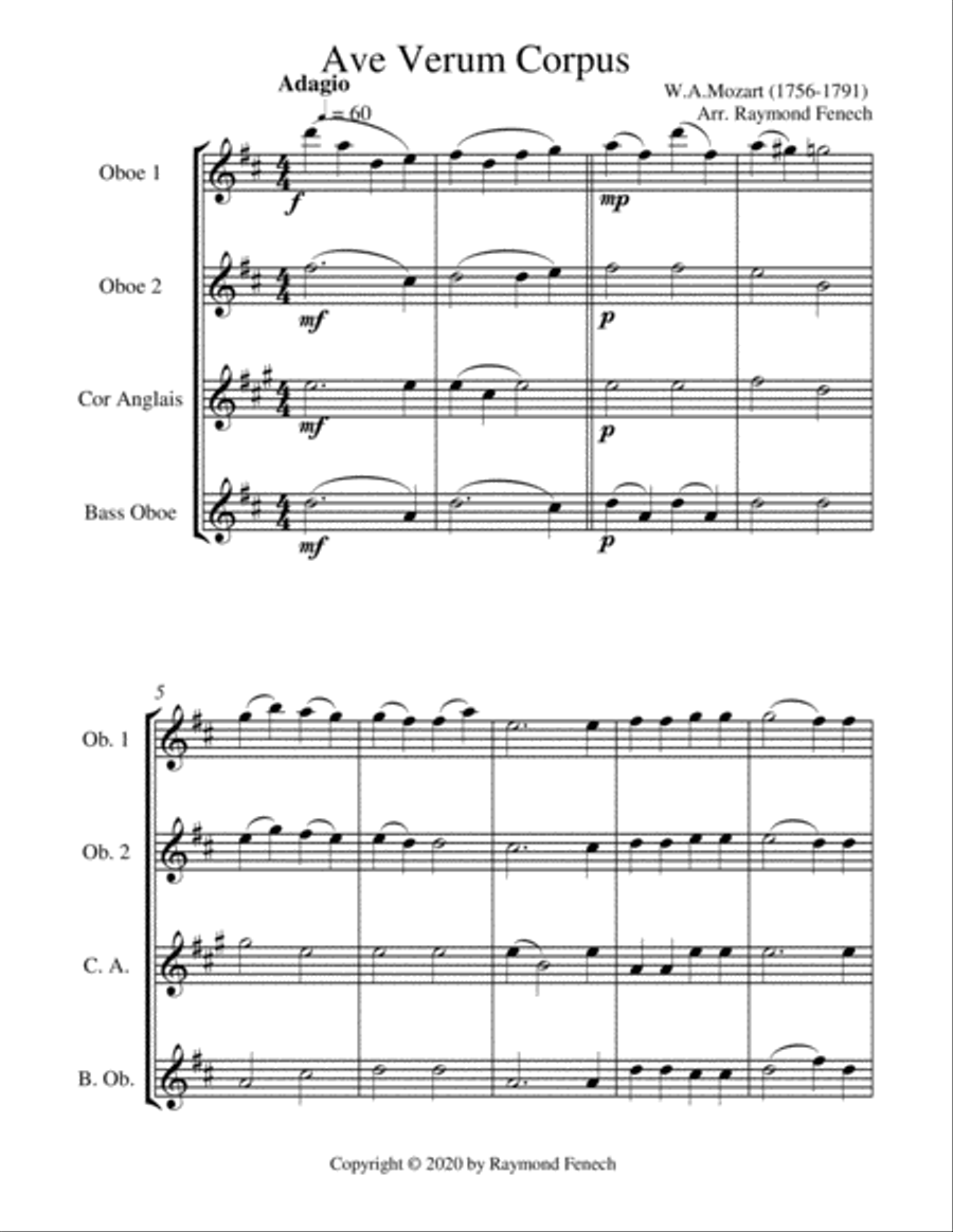 Ave Verum Corpus - Mozart - Woodwind Choir Quartet - Intermediate Woodwind Quartet scores gallery preview page 5
